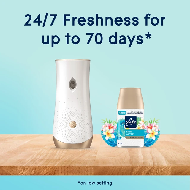 Alt view image 5 of 7 - Automatic Spray Air Freshener Kit, Aqua Waves, Holder + 2 Refills | 6.2 oz Each, Includes Holder and 2 Refills, Home and Bathroom Use, Adjustable Timed Fragrance Release, Odor Fighting