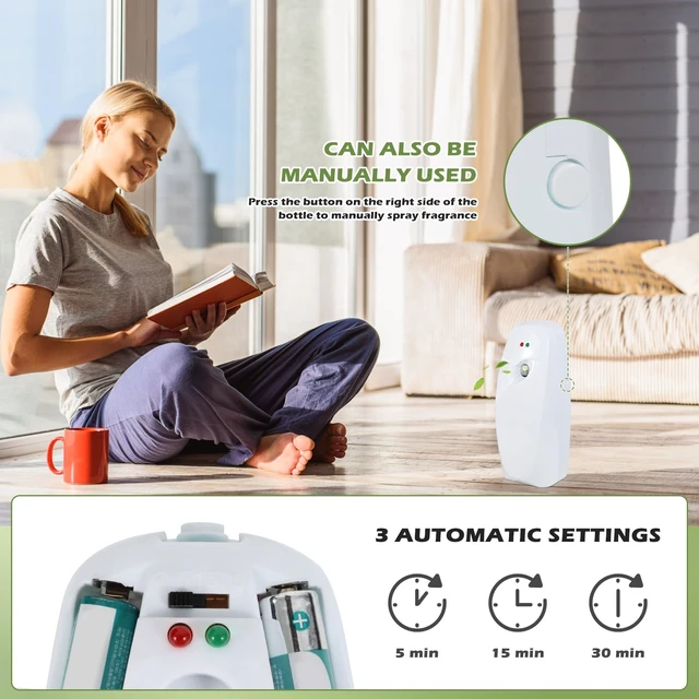 Alt view image 3 of 7 - Automatic Air Freshener Spray Dispenser - Commercial and Home Use - Multiple Time Scent/Mist Release Settings for Room/Restroom Sprayer,Air Freshener not Included,White