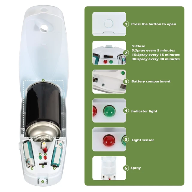 Alt view image 7 of 7 - Automatic Air Freshener Spray Dispenser - Commercial and Home Use - Multiple Time Scent/Mist Release Settings for Room/Restroom Sprayer,Air Freshener not Included,White