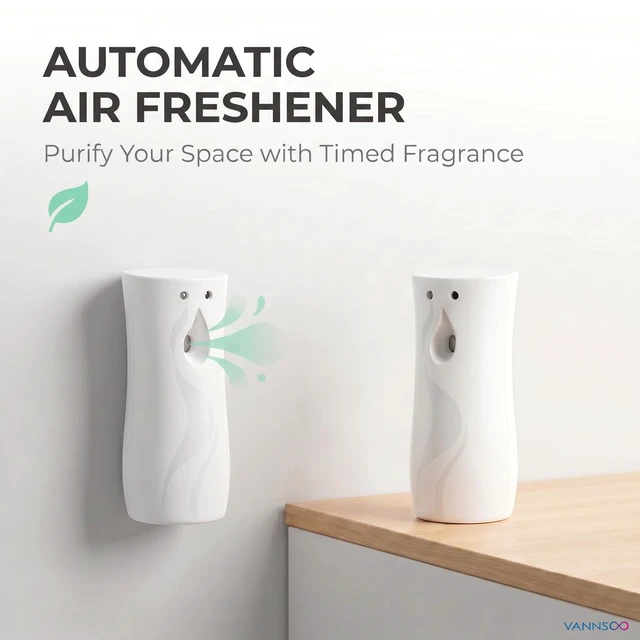 Alt view image 2 of 7 - Automatic Air Freshener Spray Dispenser 2-Pack, Wall Mount Desktop | ABS Plastic Odor Eliminator, Timer & Light Sensor Modes, Battery Operated for Home Bathroom Office Hotel, White