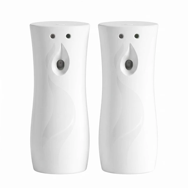 Main image of Automatic Air Freshener Spray Dispenser 2-Pack, Wall Mount Desktop | ABS Plastic Odor Eliminator, Timer & Light Sensor Modes, Battery Operated for Home Bathroom Office Hotel, White