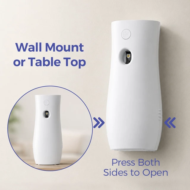 Alt view image 3 of 7 - Automatic Air Freshener Spray Dispensers 2-Pack, Battery Operated Aerosol Sprayer, Wall Mounted & Freestanding, 3 Auto Scent Release Time Settings for Home and Commercial Place, White