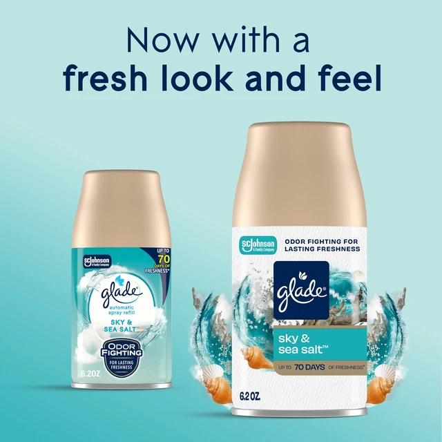 Alt view image 2 of 7 - Automatic Spray Refill Air Freshener, Sky & Sea Salt, 2 Count | 6.2 oz Each, Home and Bathroom Use, Fits Glade Automatic Spray Holder, Adjustable Timed Fragrance Release, Odor Fighting