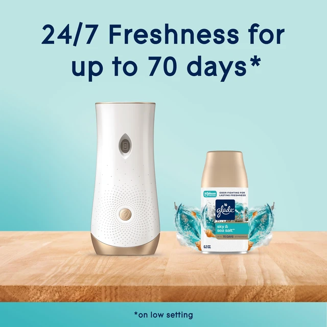 Alt view image 6 of 7 - Automatic Spray Refill Air Freshener, Sky & Sea Salt, 2 Count | 6.2 oz Each, Home and Bathroom Use, Fits Glade Automatic Spray Holder, Adjustable Timed Fragrance Release, Odor Fighting