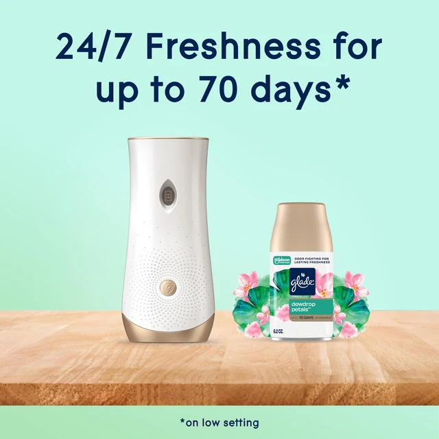 Alt view image 5 of 7 - Automatic Spray Refill Air Freshener, Dewdrop Petals, 2 Count | 6.2 oz Each, Home and Bathroom Use, Fits Glade Automatic Spray Holder, Adjustable Timed Fragrance Release, Odor Fighting