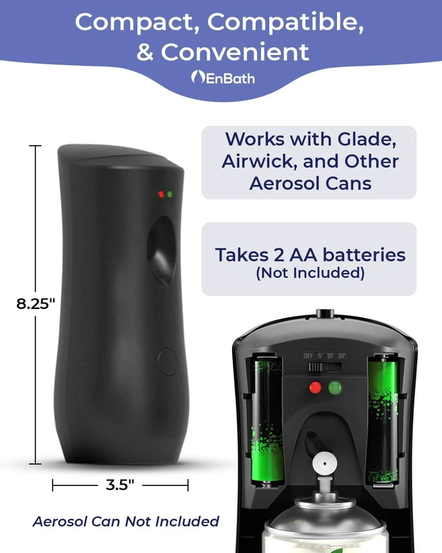 Alt view image 6 of 7 - Automatic Air Freshener Spray Dispenser (2-Pack) Black Wall Mounted or Free Standing Battery Operated Sprayer for Home or Commercial Use, 3 Auto Scent Release Time Settings for Room/Bathroom Freshness