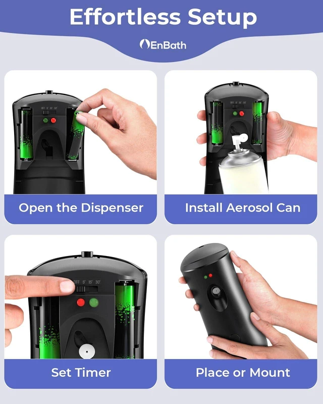 Alt view image 4 of 7 - Automatic Air Freshener Spray Dispenser (2-Pack) Black Wall Mounted or Free Standing Battery Operated Sprayer for Home or Commercial Use, 3 Auto Scent Release Time Settings for Room/Bathroom Freshness