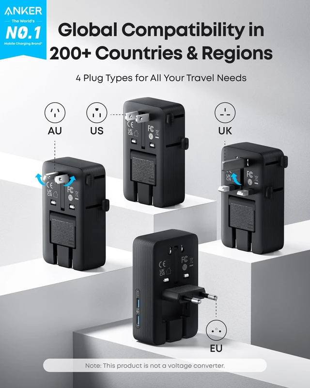 Alt view image 2 of 6 - Nano Travel Adapter (1-Pack), 2 USB-C Universal Charger, 20W | 2-Pin AC, European Power Plug, Smart Temperature Control, Works in 200+ Countries, Not a Voltage Converter, Travel Essentials