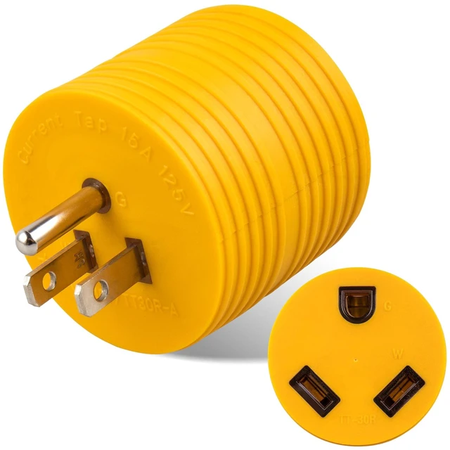 Main image of 30 Amp to 110 Volt RV Adapter, NEMA 5-15P to TT-30R Electrical Power 30 Amp to 15 Amp 110 Adaptor, 15A Household Male to 30A RV Female Converter Plug for Camper Caravan Van Travel Trailer