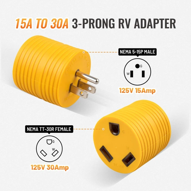 Alt view image 2 of 7 - 30 Amp to 110 Volt RV Adapter, NEMA 5-15P to TT-30R Electrical Power 30 Amp to 15 Amp 110 Adaptor, 15A Household Male to 30A RV Female Converter Plug for Camper Caravan Van Travel Trailer