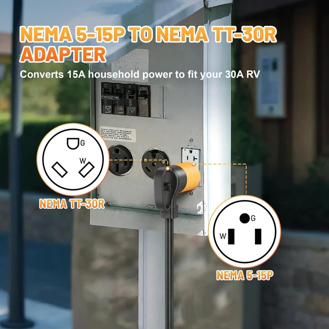Alt view image 3 of 7 - 30 Amp to 110 Volt RV Adapter, NEMA 5-15P to TT-30R Electrical Power 30 Amp to 15 Amp 110 Adaptor, 15A Household Male to 30A RV Female Converter Plug for Camper Caravan Van Travel Trailer