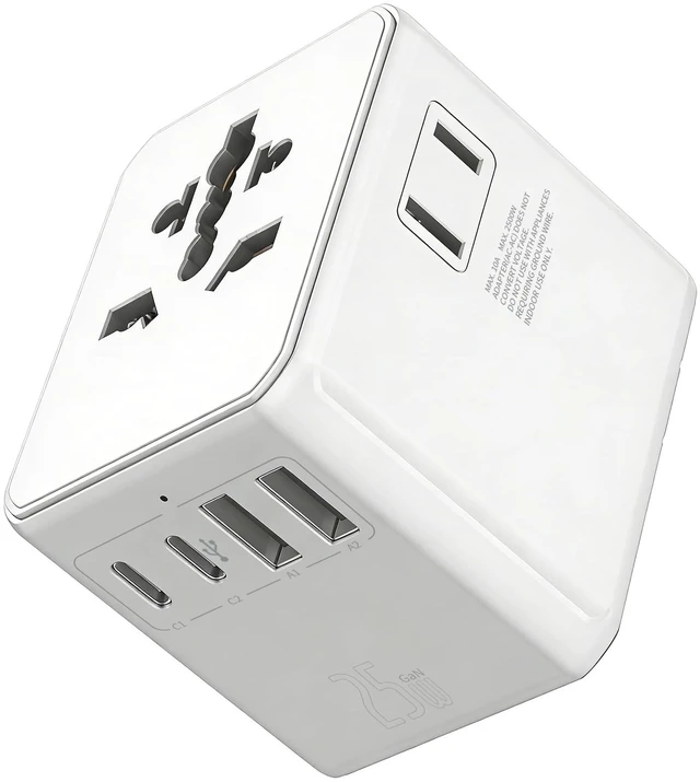 Main image of Universal Travel Adapter 25W, International Power Plug Converter with 2500W High Power Support, All-in-One AC Adapter for Europe UK US AUS, 2 USB-C + 2 USB-A Ports, Compact Travel Charger