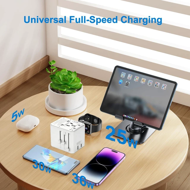 Alt view image 3 of 7 - Universal Travel Adapter 25W, International Power Plug Converter with 2500W High Power Support, All-in-One AC Adapter for Europe UK US AUS, 2 USB-C + 2 USB-A Ports, Compact Travel Charger