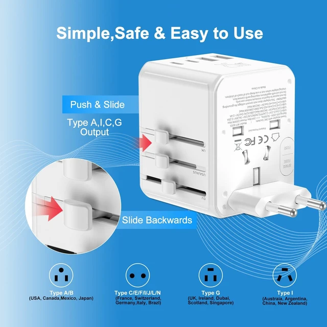 Alt view image 7 of 7 - Universal Travel Adapter 25W, International Power Plug Converter with 2500W High Power Support, All-in-One AC Adapter for Europe UK US AUS, 2 USB-C + 2 USB-A Ports, Compact Travel Charger