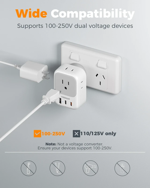 Alt view image 5 of 7 - Australia Plug Adapter, 2 Pack, Type I Travel Adaptor PD 20W | 4 Outlets 3 USB Ports (2 USB-C), For US to Australian Argentina China Fiji Samoa Tonga Kiribati