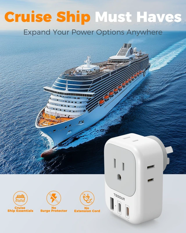 Alt view image 7 of 7 - Australia Plug Adapter, 2 Pack, Type I Travel Adaptor PD 20W | 4 Outlets 3 USB Ports (2 USB-C), For US to Australian Argentina China Fiji Samoa Tonga Kiribati