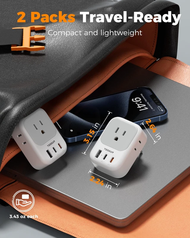 Alt view image 6 of 7 - 2 Pack European Travel Plug Adapter PD 20W, 3 USB Ports (2 USB C) | 4 American Outlets, No Voltage Conversion, Type C Plug Adapter, for Europe EU Euro Italy Spain France Greece Iceland Germany