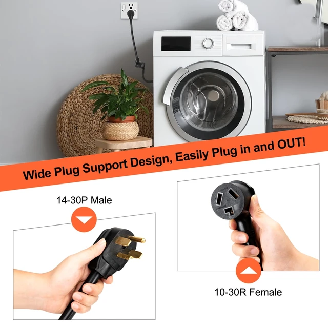 Alt view image 3 of 7 - 1.5FT 3 Prong to 4 Prong Dryer Adapter, 3 to 4 Prong Dryer Plug Adapter, 4 Prone Dryer Outlet Adapter, 14-30P Male to 10-30R Female Receptacle for Old Clothes Dryer Converter, 30A, 250V