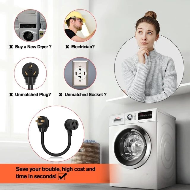 Alt view image 5 of 7 - 1.5FT 3 Prong to 4 Prong Dryer Adapter, 3 to 4 Prong Dryer Plug Adapter, 4 Prone Dryer Outlet Adapter, 14-30P Male to 10-30R Female Receptacle for Old Clothes Dryer Converter, 30A, 250V