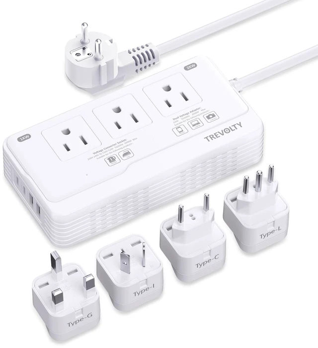 Main image of 2000W Voltage Converter US to Europe for Hair Dryer, 220V to 110V Converter for European Travel with 3AC/2USB-A/2USB-C (PD20W), International Power Adapter with Type C/G/I/L/E/F (White)