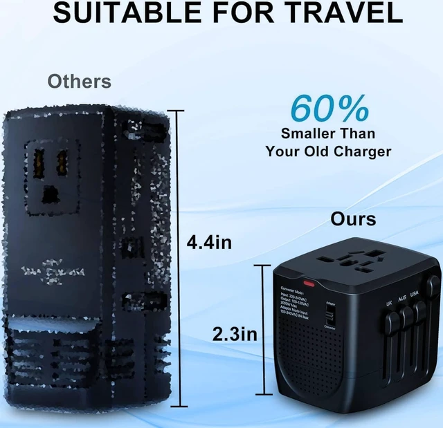 Alt view image 7 of 7 - Travel Converter Adapter Voltage Converter that Steps Down 220 Volts to 110 Volts for use in Over 200 Countries,Including The U.S., U.K., Europe, and Australia (Black)