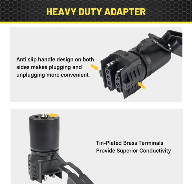Alt view image 3 of 7 - 7 Pin Round to 4 and 5 Pin Flat Blade Trailer Adapter, 7 Way to 5 Way Trailer Plug Adapter 2-in-1 Design