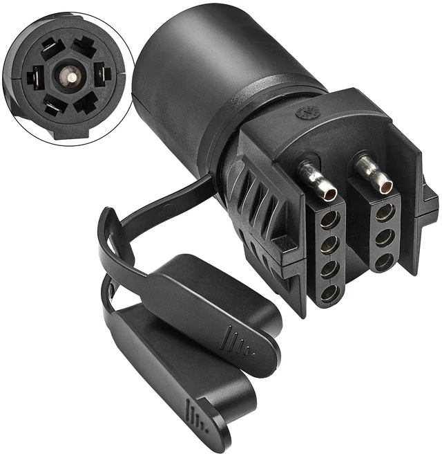 Main image of 7 Pin Round to 4 and 5 Pin Flat Blade Trailer Adapter, 7 Way to 5 Way Trailer Plug Adapter 2-in-1 Design