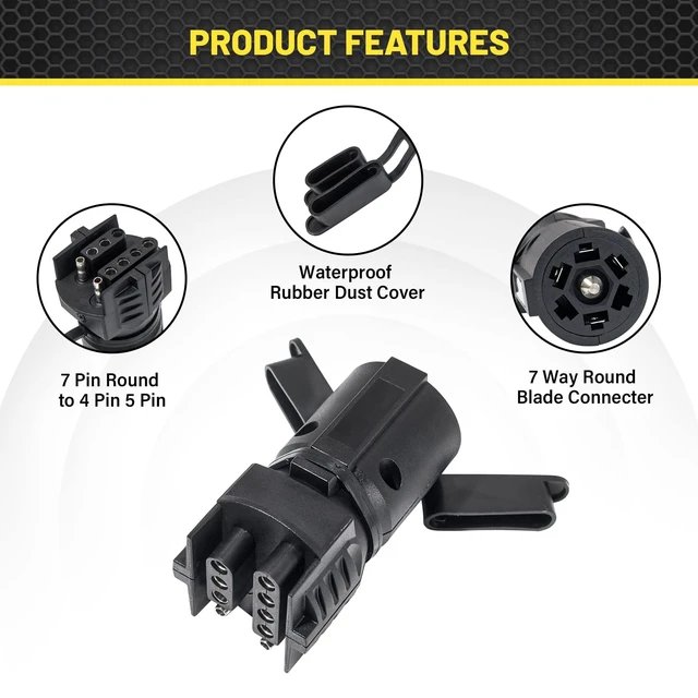 Alt view image 6 of 7 - 7 Pin Round to 4 and 5 Pin Flat Blade Trailer Adapter, 7 Way to 5 Way Trailer Plug Adapter 2-in-1 Design