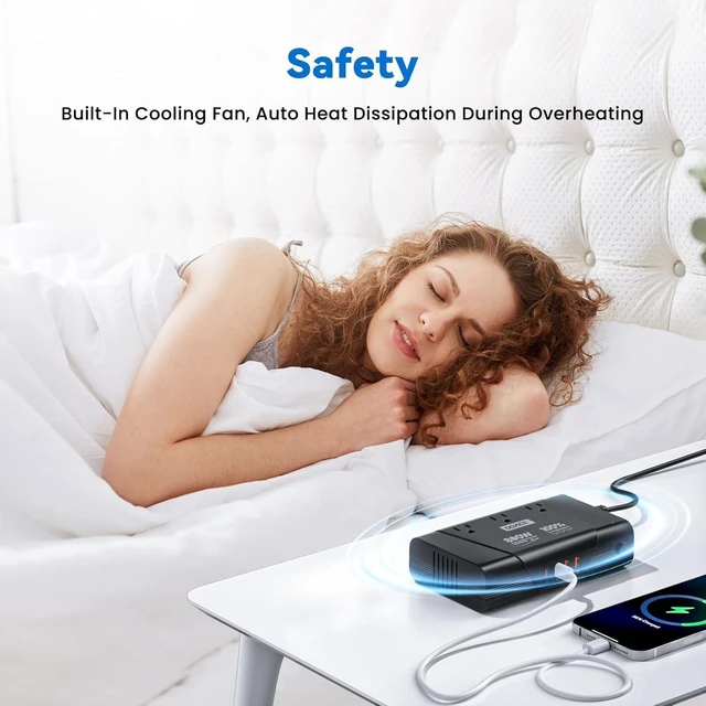 Alt view image 5 of 7 - 800W 220V to 110V Pure Sine Wave Voltage Converter US to Europe | 3 AC Outlets, 2 USB-C & 2 USB-A, European Plug Adapter, For Hair Tools & Phones