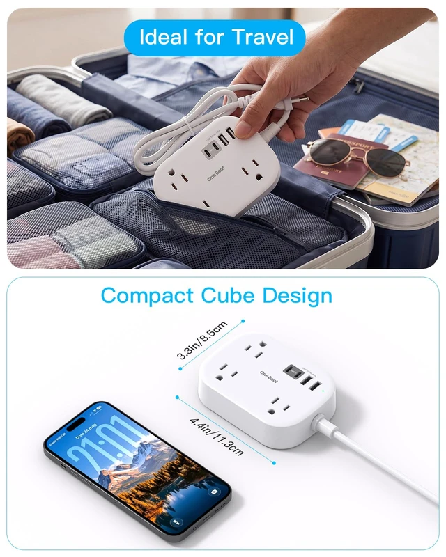 Alt view image 4 of 7 - European Travel Plug Adapter with 3Ft Extension Cord, US to Europe | 7 in 1 Power Strip, 3 Outlets 4 USB Ports(2 USB C), Type C Plug Travel Essentials for Europe Spain Italy France Germany