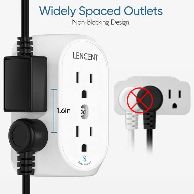 Alt view image 3 of 7 - 2 to 3 Prong Outlet Adapter, 3 to 2 Prong Grounding Adapter | Surge Protector, Multi Outlet Wall Plug with 6 Outlets, Power Socket Extender for Non Grounded Kitchen Office Older House