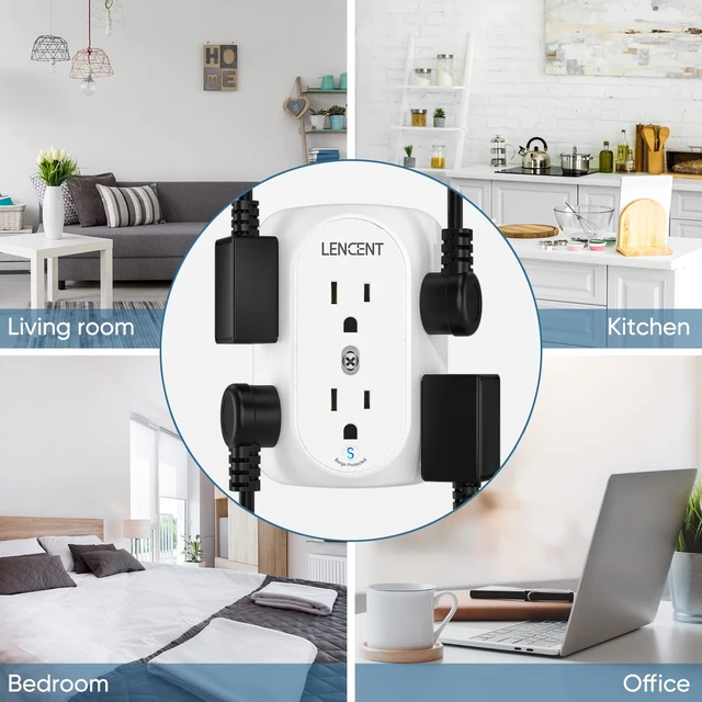 Alt view image 7 of 7 - 2 to 3 Prong Outlet Adapter, 3 to 2 Prong Grounding Adapter | Surge Protector, Multi Outlet Wall Plug with 6 Outlets, Power Socket Extender for Non Grounded Kitchen Office Older House