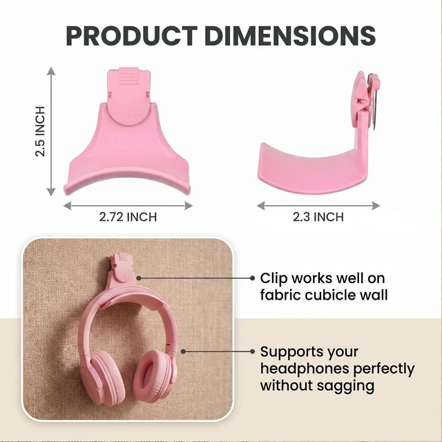Alt view image 2 of 6 - Fabric Wall Headphone Stand for Cubicle Accessories, Pink 1 Pack