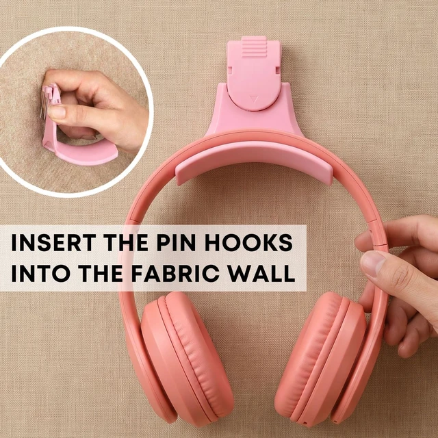 Alt view image 3 of 6 - Fabric Wall Headphone Stand for Cubicle Accessories, Pink 1 Pack