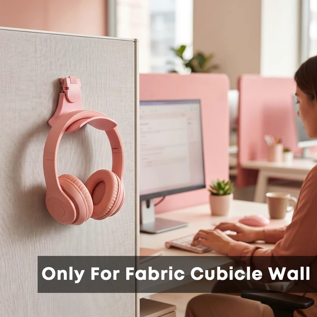 Alt view image 5 of 6 - Fabric Wall Headphone Stand for Cubicle Accessories, Pink 1 Pack