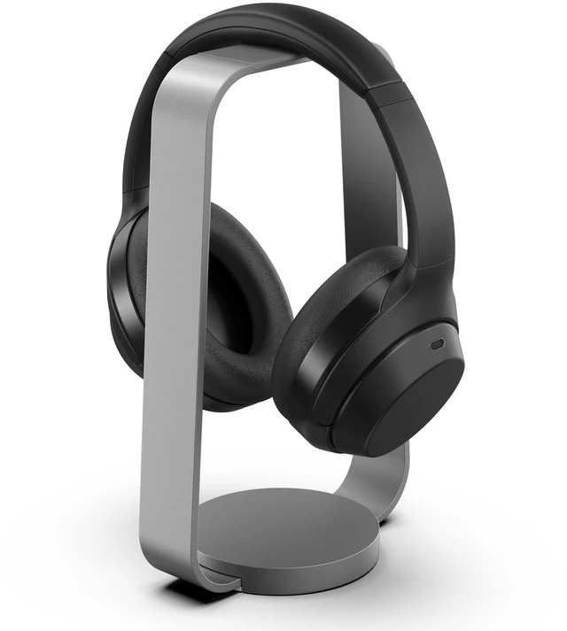 Main image of Aluminum Headphone Stand, Space Gray | Weighted Desk Headset Holder with Silicone Pad, Compatible with Most Headphone Sizes & Brands