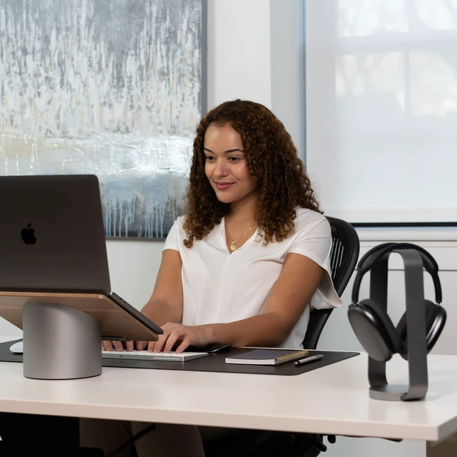Alt view image 4 of 7 - Aluminum Headphone Stand, Space Gray | Weighted Desk Headset Holder with Silicone Pad, Compatible with Most Headphone Sizes & Brands