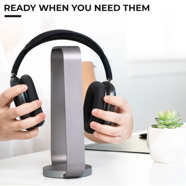 Alt view image 6 of 7 - Aluminum Headphone Stand, Space Gray | Weighted Desk Headset Holder with Silicone Pad, Compatible with Most Headphone Sizes & Brands