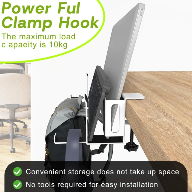 Alt view image 4 of 5 - Clamp On 2-Slot Vertical Laptop Stand for Desk Side,Headphone Hook(White) | Clamp-on dual-slot vertical laptop holder for desk edge.Built-in headphone hook, padded protection,stores devices.