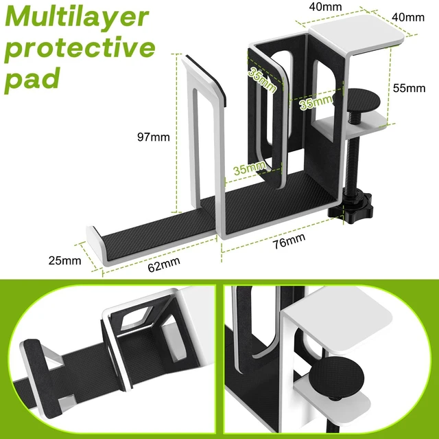 Alt view image 2 of 5 - Clamp On 2-Slot Vertical Laptop Stand for Desk Side,Headphone Hook(White) | Clamp-on dual-slot vertical laptop holder for desk edge.Built-in headphone hook, padded protection,stores devices.