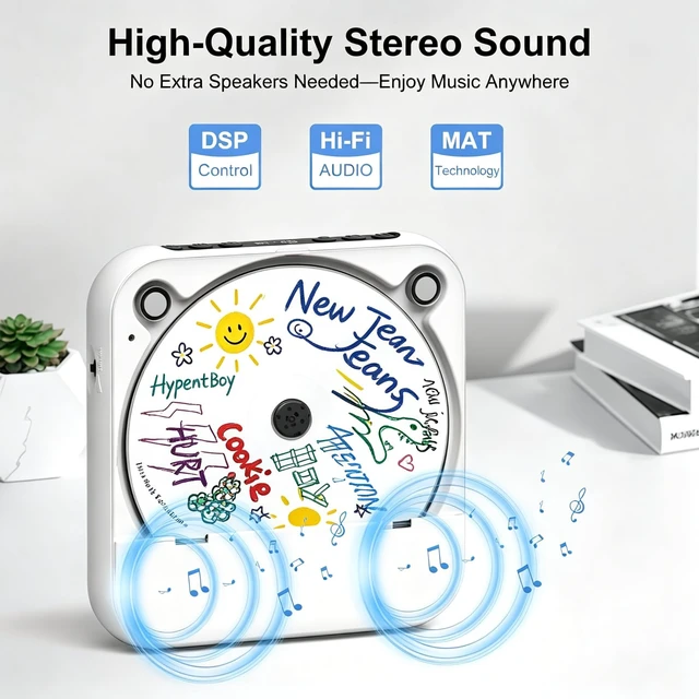 Alt view image 7 of 7 - CD Player Portable Bluetooth Rechargeable CD Player for Home for Car | CD player with Bluetooth5.3,2000mAh Rechargeable,HiFi Speaker,Headphones, LCD Screen, Supports CD/AUX/USB,for Car,CD-R/RW MP3