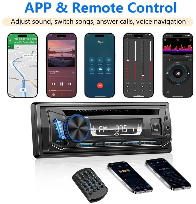 Alt view image 7 of 7 - Single Din Car Stereo with CD Player FM AM Car Radio Bluetooth USB 240W | Car Radio Bluetooth DVD hands-free with RCA/FALC/EQ/SD/AUX/Knob/7 Colors Digital Stereo Receiver Spotify APP Remote Control
