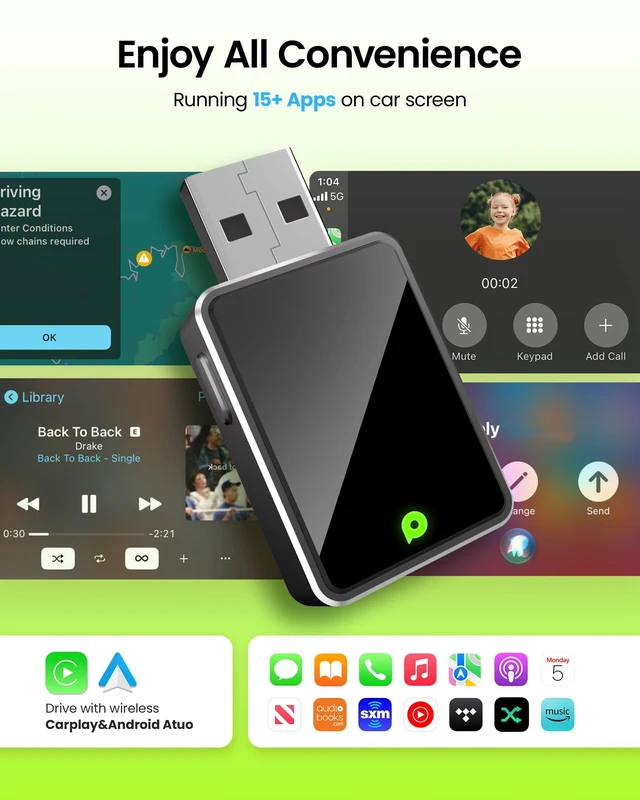 Alt view image 2 of 7 - Wireless CarPlay Adapter for Apple Carplay& Android Auto,Convert Wired to Wireless with One Click Multi Device Switch, Fast Auto Connection, Support iOS 10+/Android 11+, OTA Upgrade