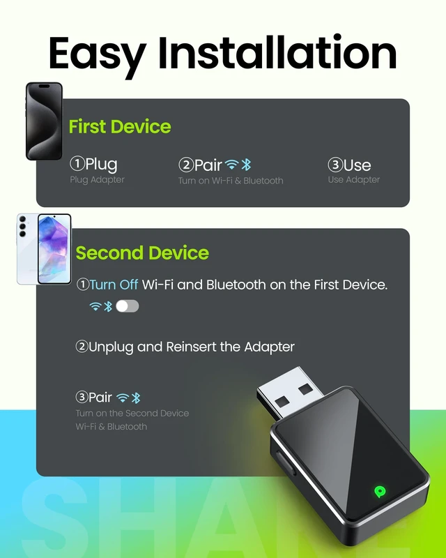 Alt view image 5 of 7 - Wireless CarPlay Adapter for Apple Carplay& Android Auto,Convert Wired to Wireless with One Click Multi Device Switch, Fast Auto Connection, Support iOS 10+/Android 11+, OTA Upgrade