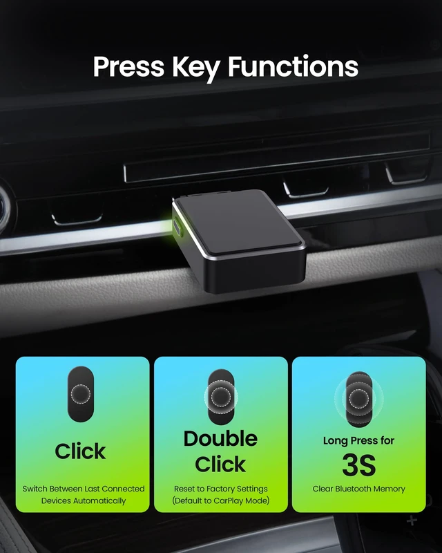 Alt view image 6 of 7 - Wireless CarPlay Adapter for Apple Carplay& Android Auto,Convert Wired to Wireless with One Click Multi Device Switch, Fast Auto Connection, Support iOS 10+/Android 11+, OTA Upgrade