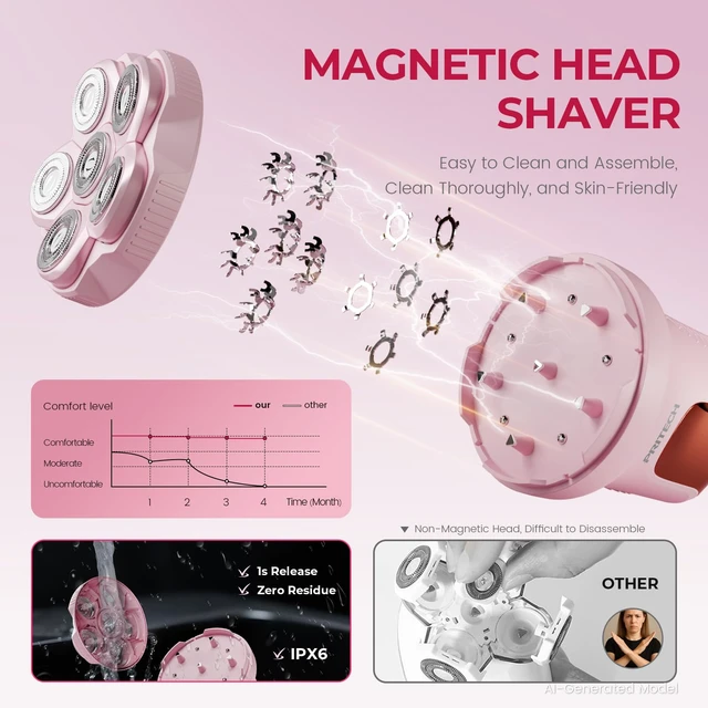 Alt view image 4 of 7 - Electric Razors for Women Legs, Electric Shaver for Women | 6D Easy-Clean Travel Body Shaver, LED Display, Wet & Dry Waterproof, Portable Lady Hair Remover for Face Underarms Pubic