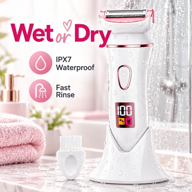 Alt view image 2 of 5 - Womens Electric Shaver, Rechargeable Lady Razor for Women, Wet and Dry Hair Remover, IPX7 Waterproof Electric Razor for Legs, Arms and Body, Smooth Shaving Tool for Female Grooming, Rose Gold