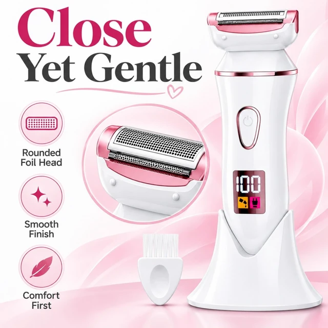 Alt view image 5 of 5 - Womens Electric Shaver, Rechargeable Lady Razor for Women, Wet and Dry Hair Remover, IPX7 Waterproof Electric Razor for Legs, Arms and Body, Smooth Shaving Tool for Female Grooming, Rose Gold