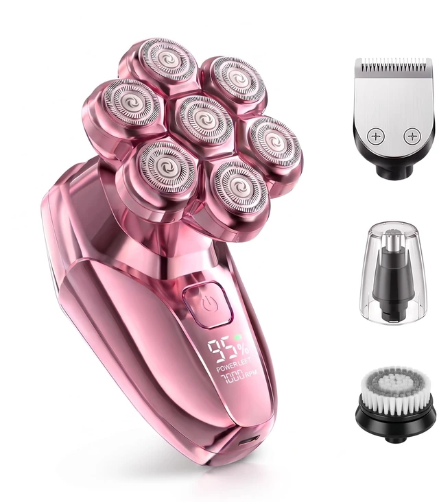 Main image of 5-in-1 Electric Razors for Women, 7D Floating Head Electric Shaver with Trimmer & Facial Brush, IPX8 Waterproof Wet Dry Hair Remover for Legs Bikini Face Underarms, USB-C, LED, Rose Pink