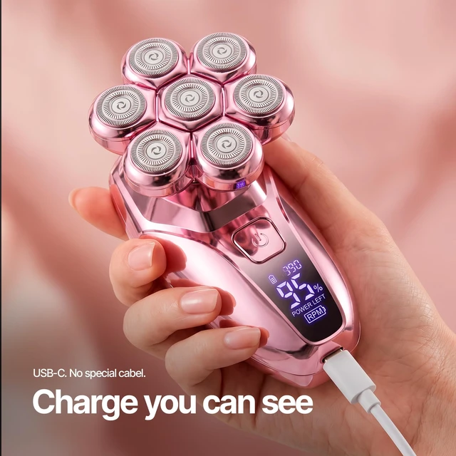 Alt view image 4 of 7 - 5-in-1 Electric Razors for Women, 7D Floating Head Electric Shaver with Trimmer & Facial Brush, IPX8 Waterproof Wet Dry Hair Remover for Legs Bikini Face Underarms, USB-C, LED, Rose Pink